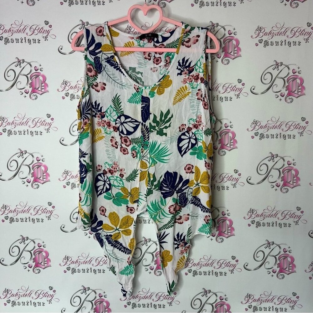 Yest tank top tie up ribbon Floral Sleeveless Top - Multicolor